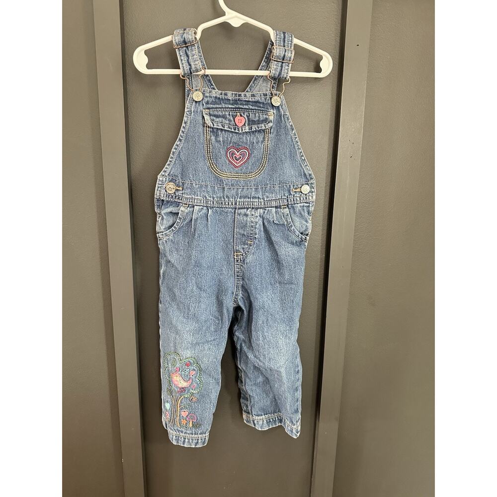 Vintage Baby Girl OshKosh B'Gosh Happy Mature Embroidered Jean Overalls - 18 M